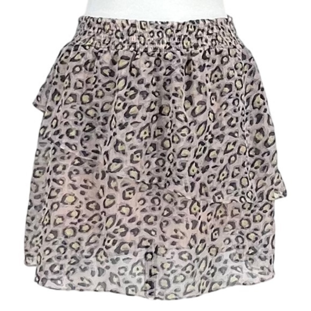 Wild Honey Women’s Asymmetrical Layered Skirt Smocked Waist Leopard Print Large